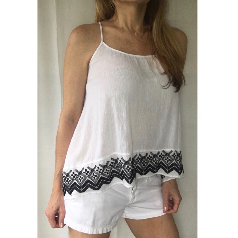 OLD NAVY White Cami top with navy blue embroidery